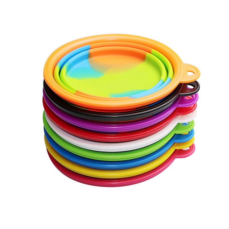 stack colored collapsible dog bowls