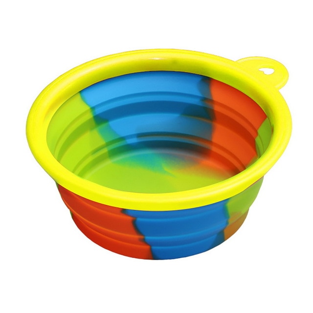 yellow rim tie die dog bowl