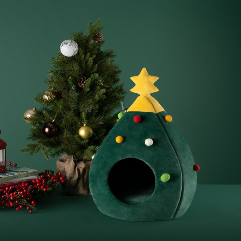 tree ornaments christmas pet bed green room