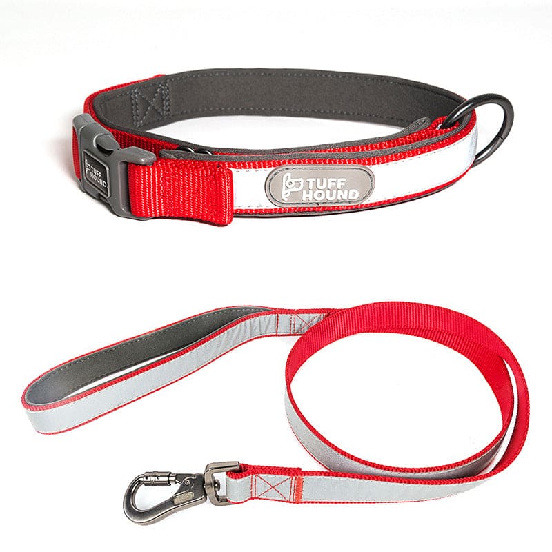 tuffhound red dog collar and leash