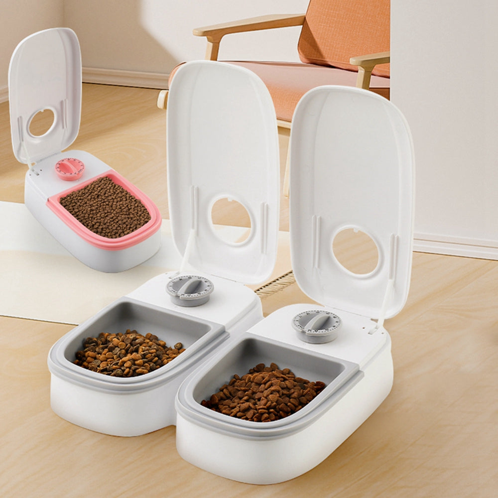 two meal timed pet food dispenser