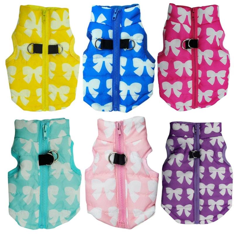 yellow blue pink purple dark purple light blue winter dog vests