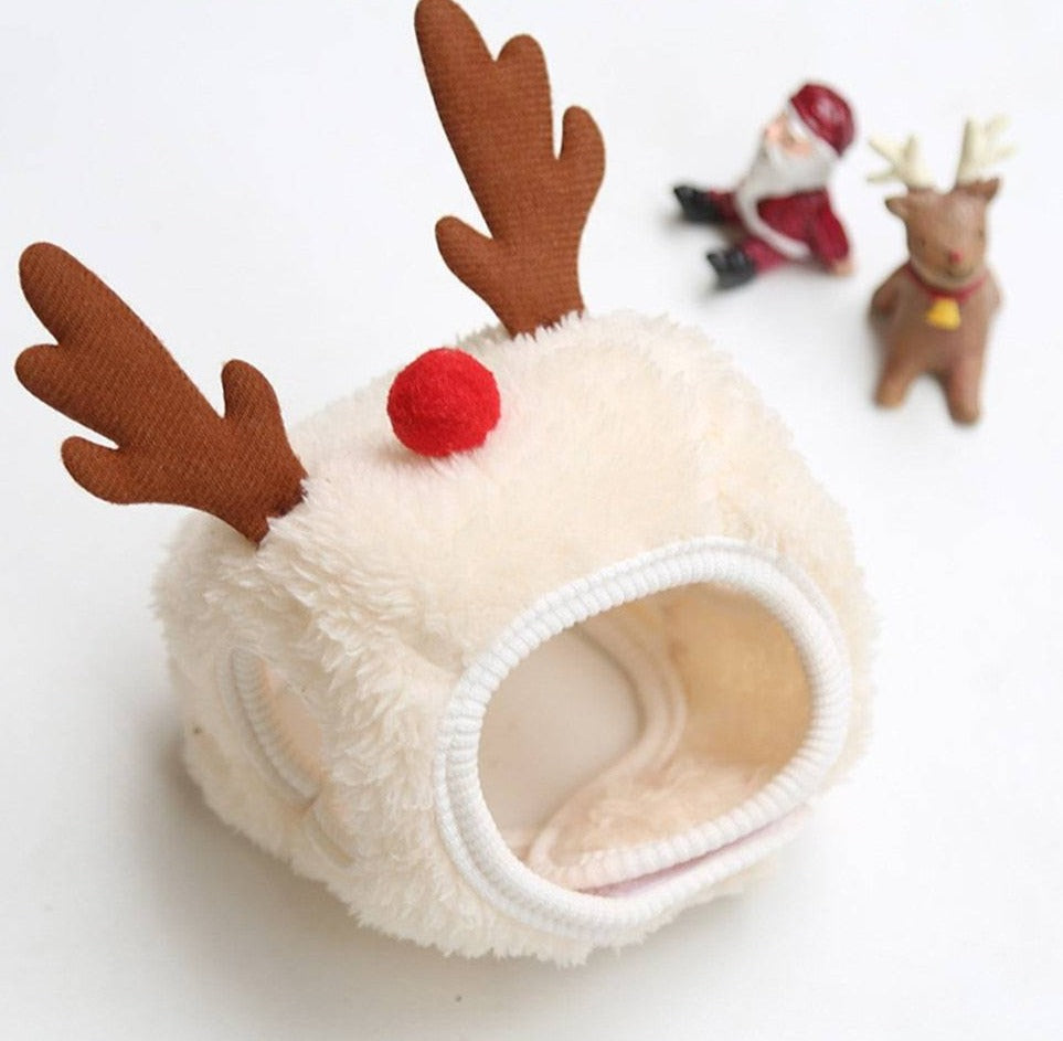 white elk hat pet red ball top white background