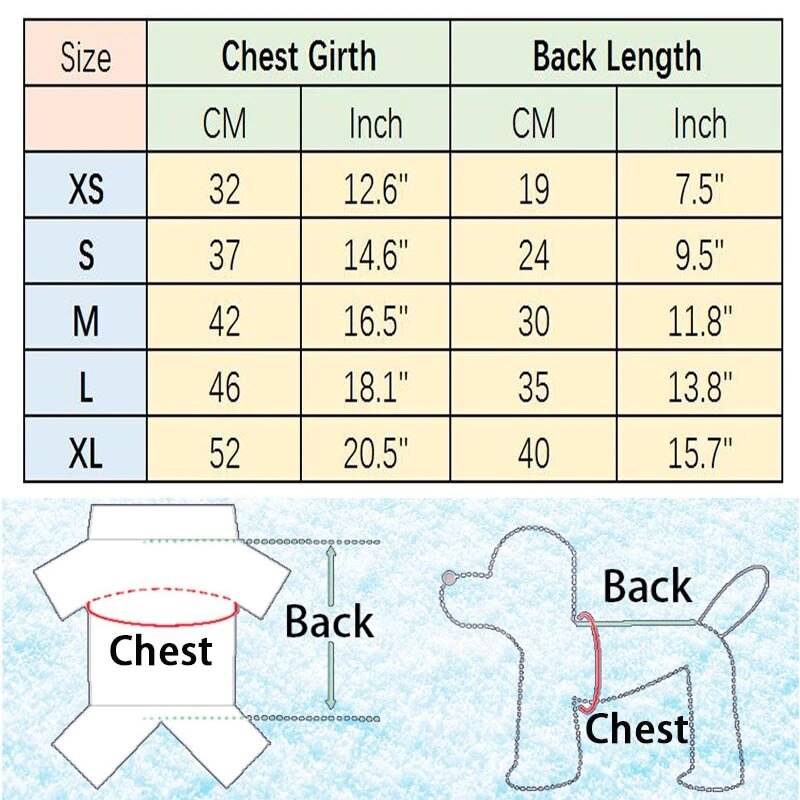 sizing chart winter dog vest