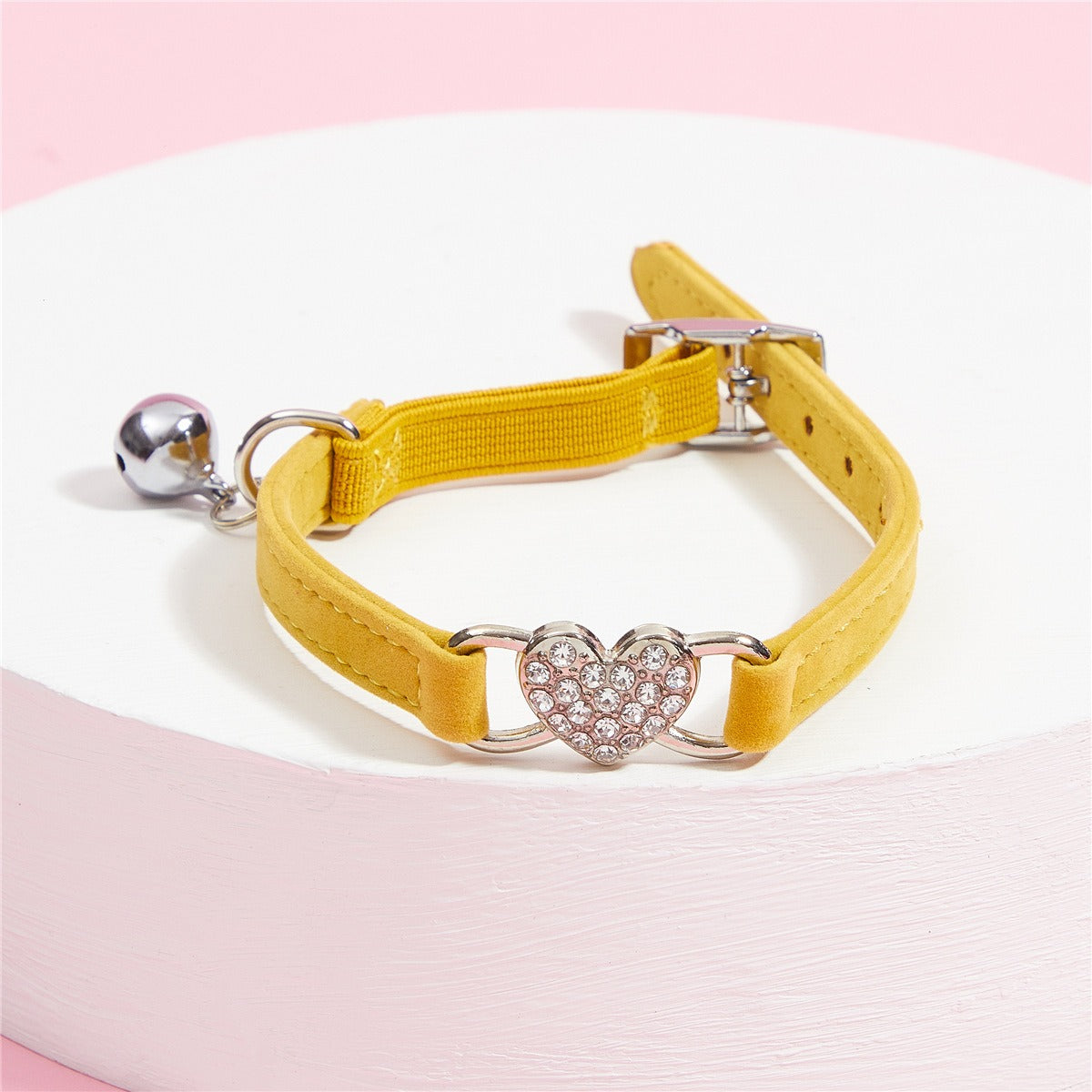 yellow cat collar bell heart charm